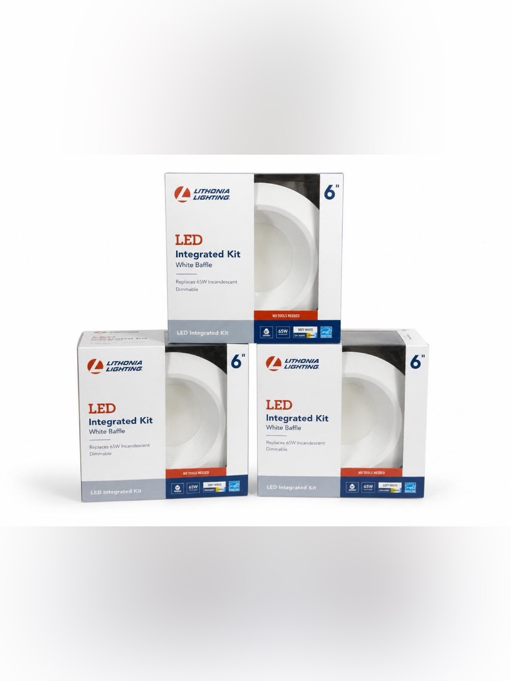 (3) LOT Lithonia Lighting 6 Inch Dimmable Soft White Recessed Baffle LED Kit